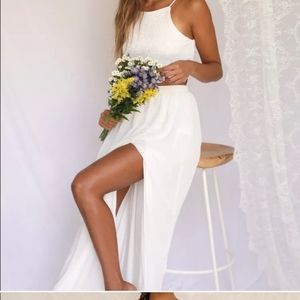 Lulus Exclusive! Midnight Memories White Lace Two-Piece Maxi Dress